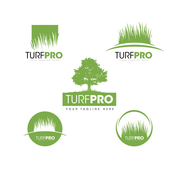 Turf Lawn And Garden Care Company Creative Design Element. Комплект векторных трав и деревьев для ландшафтной компании
