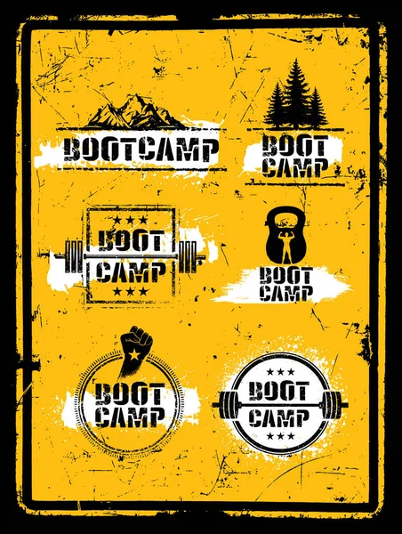 Bootcamp Fitness Workout Sport Creative Strong Zestaw znaków. Wektorowa trudna Typografia Grunge Design Elements — Wektor stockowy