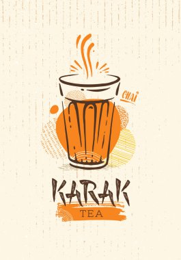 Organik Arkaplan Üzerine Karak Milk Chai Illustration. Baharatlı Sıcak Çay Tasarımı Element Vektör Tasarımı