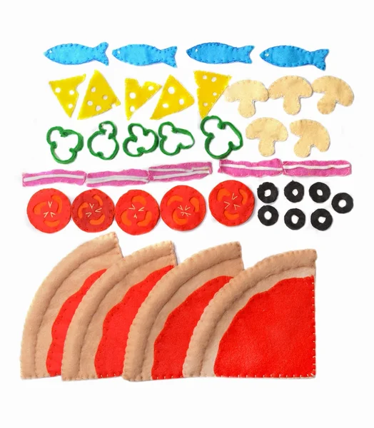 Pizza de feltro. Brinquedos de comida de feltro para as crianças — Fotografia de Stock