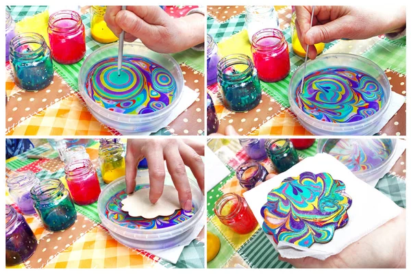 Ebru tekniği, adım adım çizimler oluşturma süreci