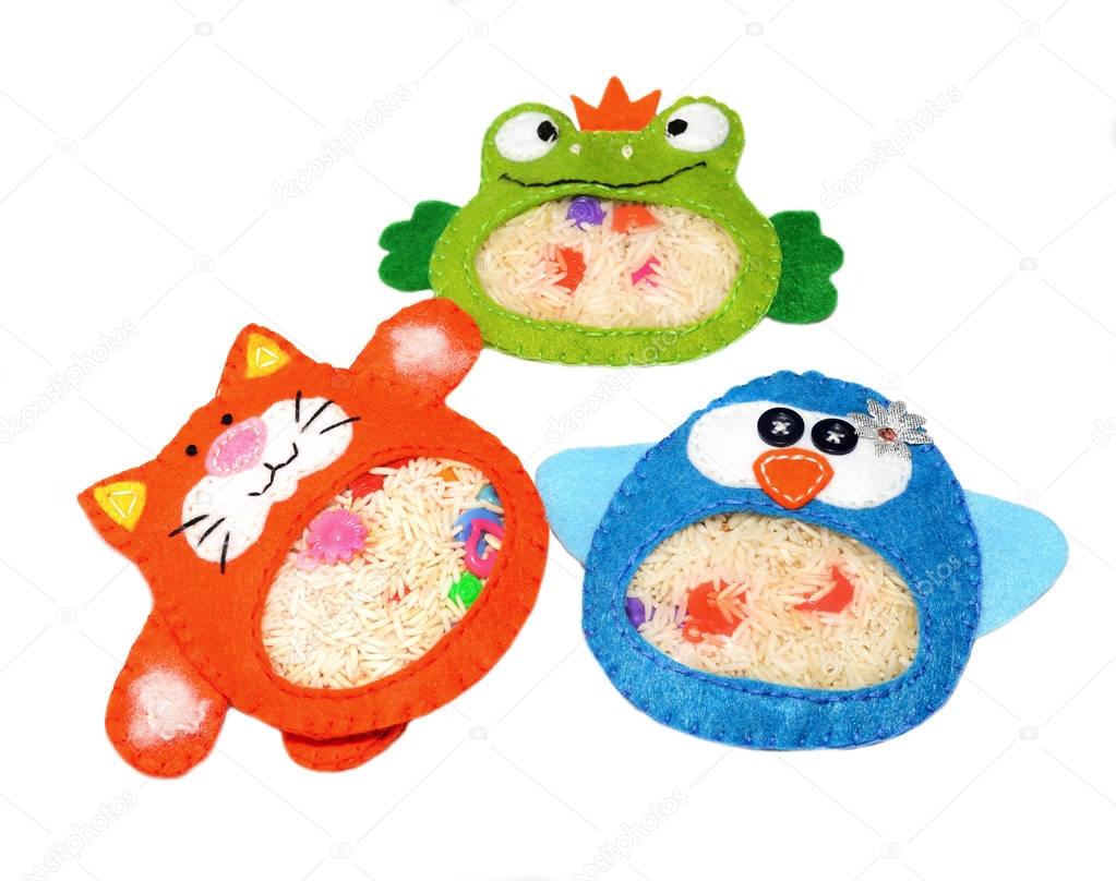 I Spy Bag Frog, cat and penguin, felt developing toy