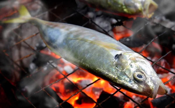 Индийская макрель рыба гриль на уголь приготовления пищи — стоковое фото
