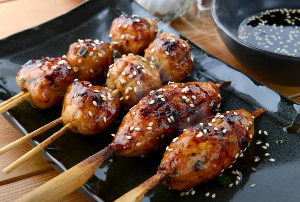 Japanese meatball grill  or tsukune. — Stock Photo, Image