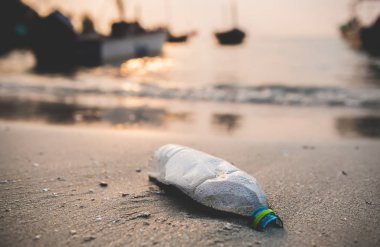 Plastik şişe sahilde.