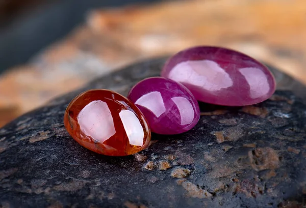Round cut Ruby and sapphire mineral gemstones.