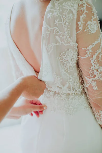 Damigella Onore Abbottonare Abito Sposa Bella Sposa — Foto Stock