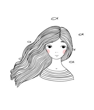 Güzel genç kız ve balık.