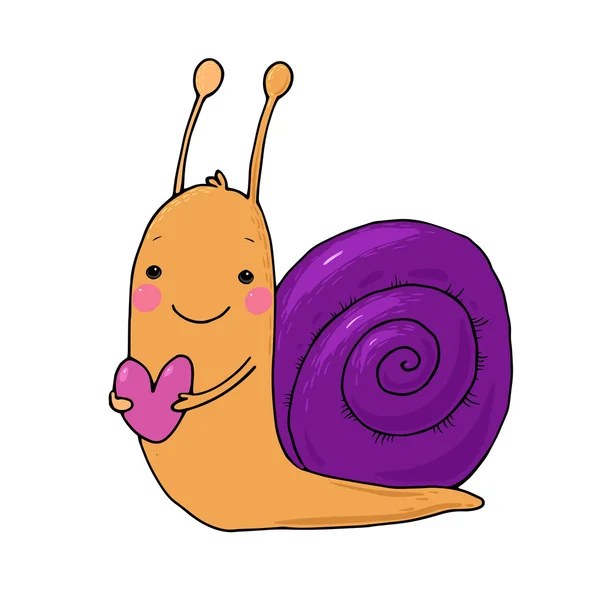 Escargot dessin animé mignon avec coeur . — Image vectorielle