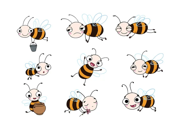 Set met leuke cartoon bijen. — Stockvector