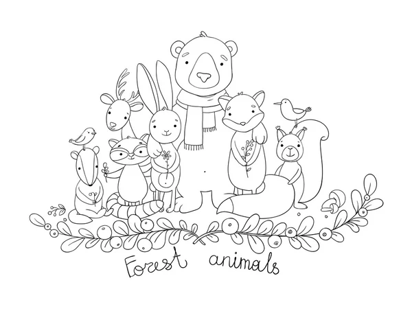 Lesní kreslené zvířata. — Stockový vektor