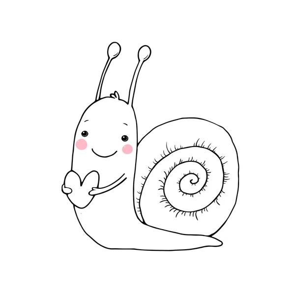 Escargot dessin animé mignon avec coeur . — Image vectorielle