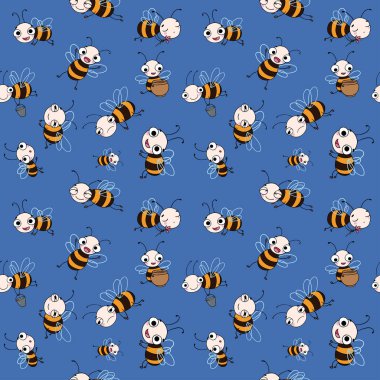 Sevimli çizgi arılar ile sorunsuz vektör desen.