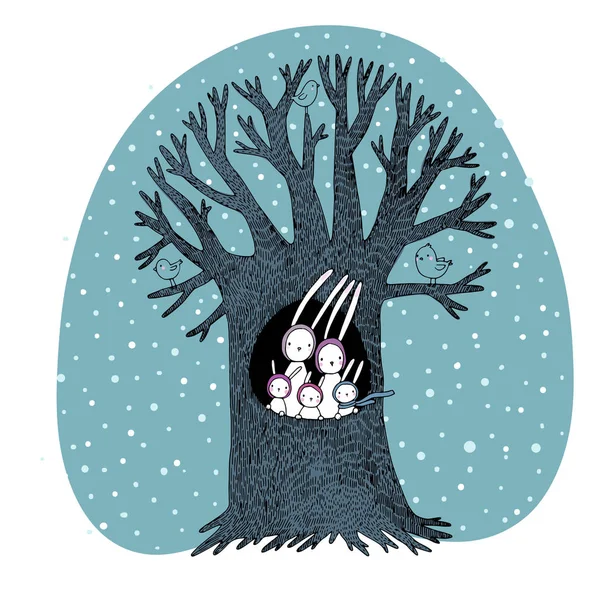 Sihirli ağaç ve sevimli tavşan. Vektör çizim. — Stok Vektör
