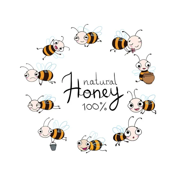 Set cu albine de desene animate drăguț . — Vector de stoc