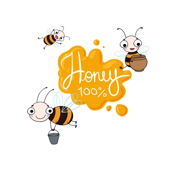 Set avec des abeilles de dessin animé mignon . — Image vectorielle