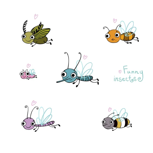 Divertido conjunto de dibujos animados insecto . — Vector de stock
