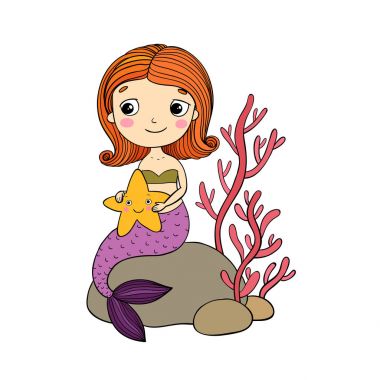 Güzel küçük deniz kızı. Siren. Deniz Tema.