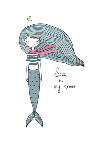 Mooie kleine zeemeermin. Sirene. Zee thema. — Stockvector