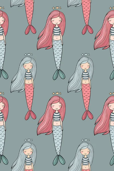 Pattern with cute little mermaid. Siren. Sea theme. — Stock Vector