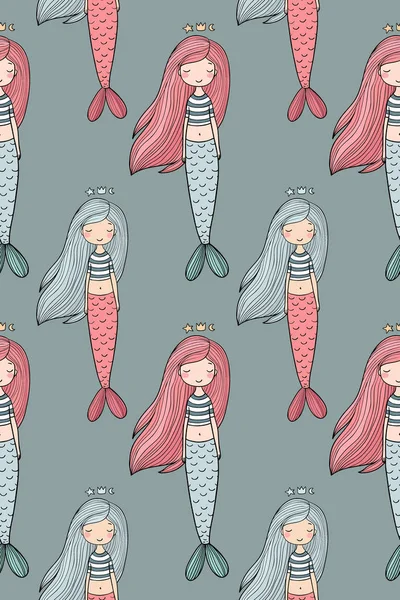 Sevimli küçük denizkızı desenle. Siren. Deniz Tema.