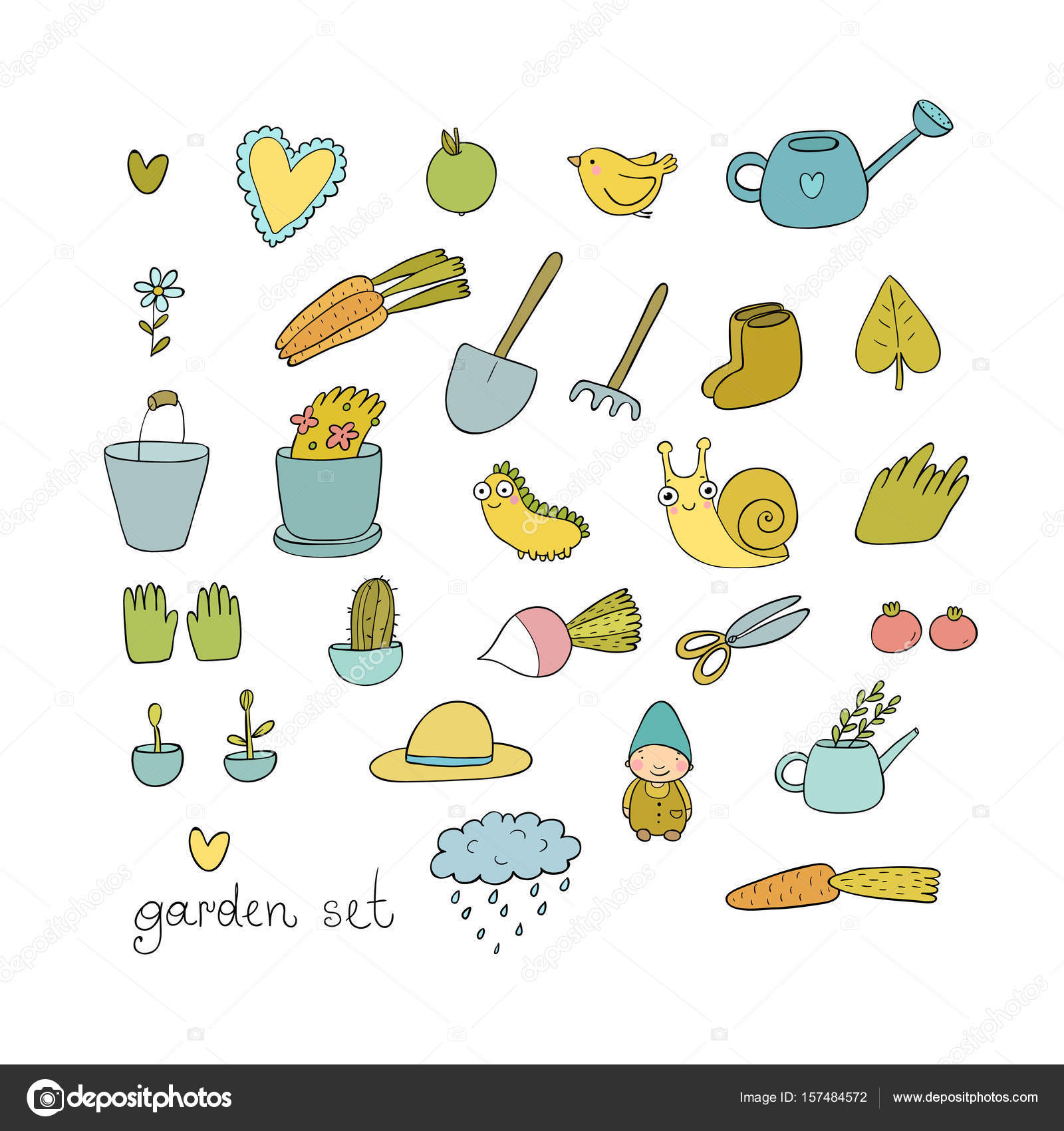 Garden Objects Set Of Garden Objects Plants Pots And Tools For