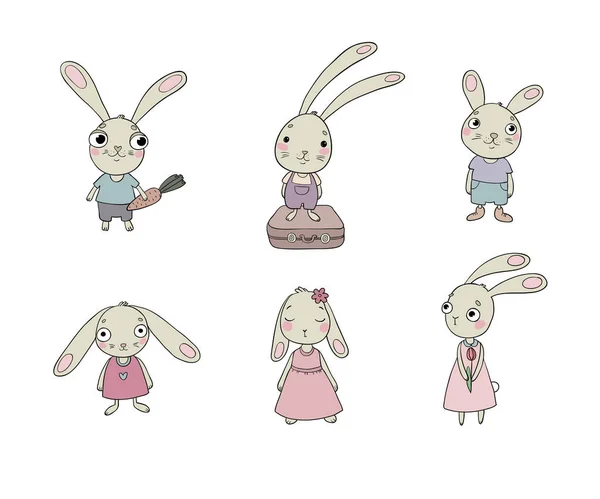 Conjunto de coelho bonito dos desenhos animados . —  Vetores de Stock