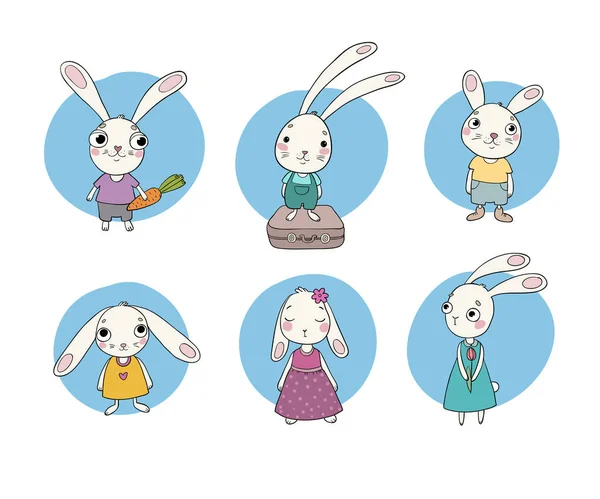 Ensemble de lapin dessin animé mignon . — Image vectorielle