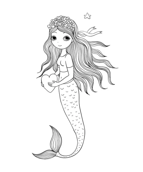 Beautiful little mermaid. Siren. Sea theme. — Stock Vector