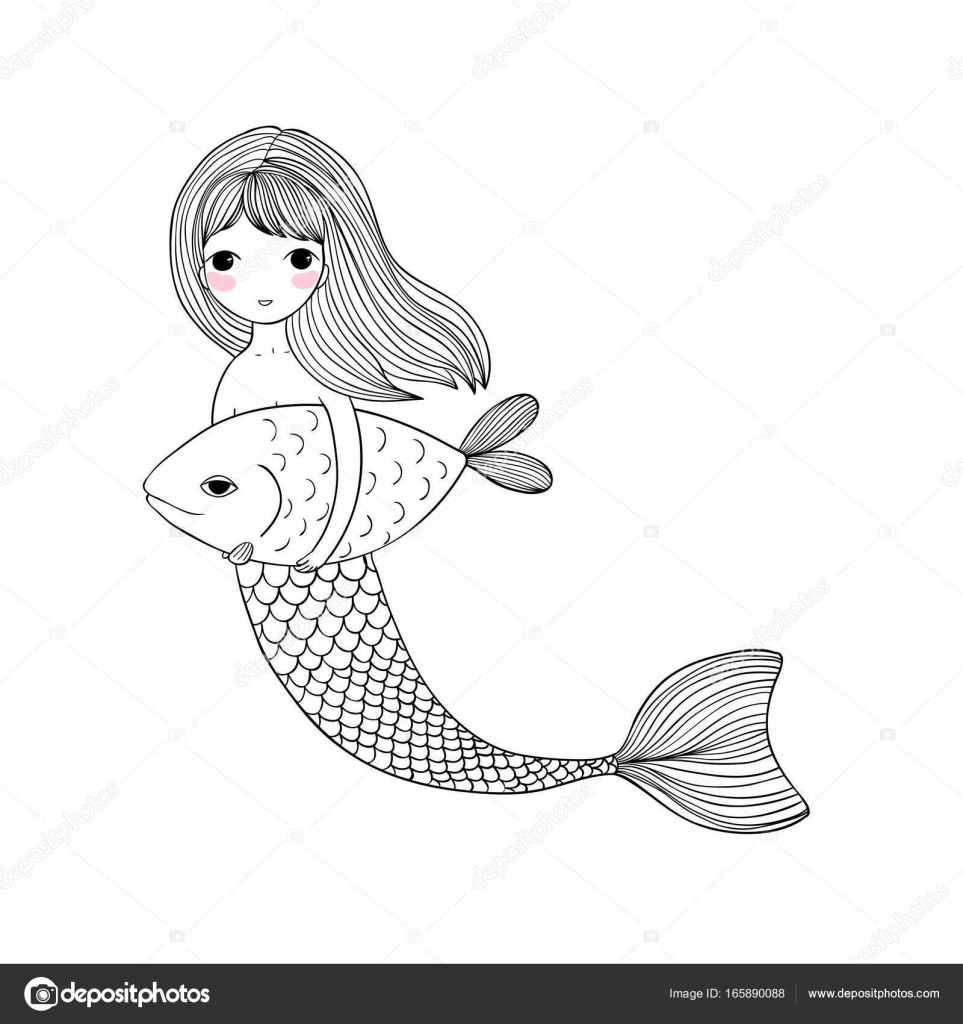 Cute cartoon mermaid and fish. Siren. Sea theme. isolated objects on white  background. Stock Vector Image by ©Natasha_Chetkova #165890088