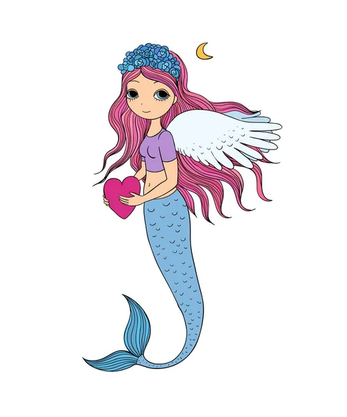 Hermosa sirenita. Sirena. Tema Mar . — Vector de stock