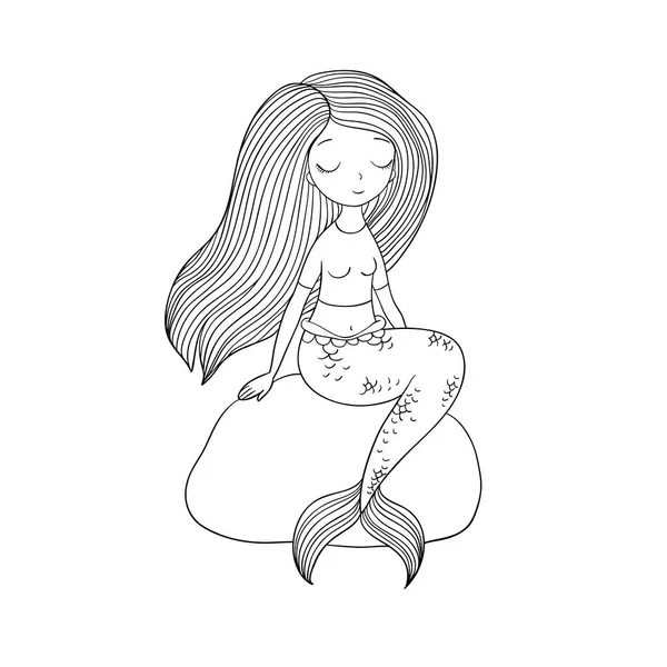 Schöne kleine Meerjungfrau. Sirene. Meeresthema. — Stockvektor