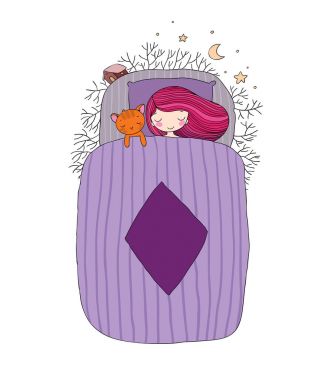 Bir kız ve bir kedi uyuyacak. İyi geceler.