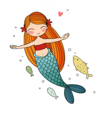 Güzel küçük deniz kızı. Siren. Deniz Tema.