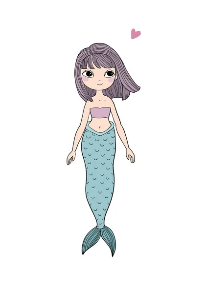 Hermosa sirenita. Sirena. Tema Mar . — Vector de stock