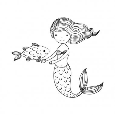 Güzel deniz kızı ve balık. Siren.
