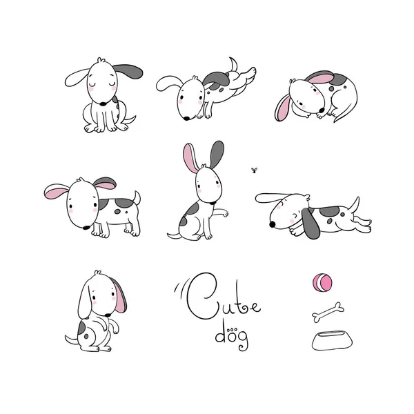 Conjunto de cães engraçados desenhos animados . —  Vetores de Stock
