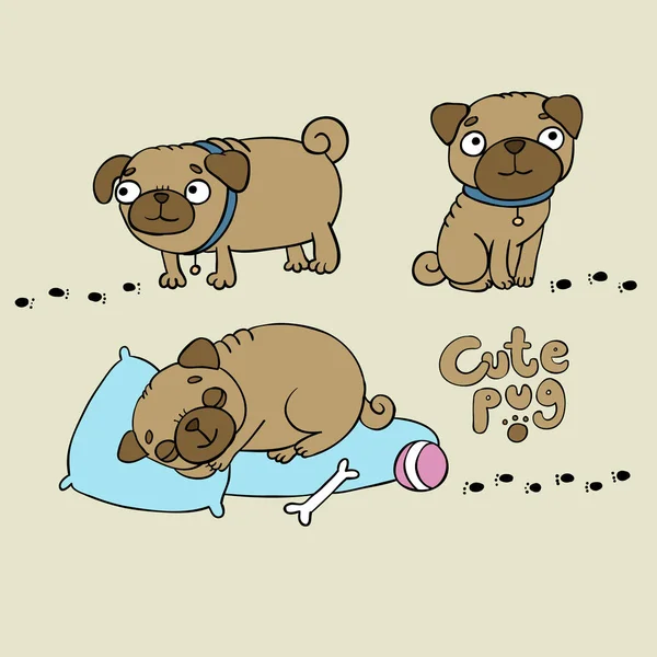 Sada malých pugs. Zvířata Mignons. — Stockový vektor