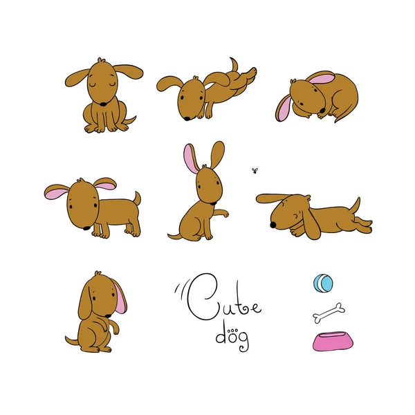 Conjunto de lindos perros de dibujos animados. — Vector de stock