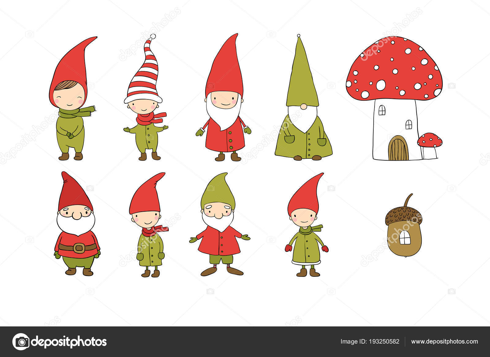 Desenho de gnomos de natal para livro de colorir isolado em um fundo  branco.