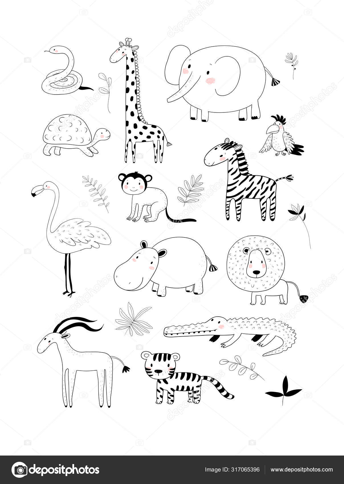 Funny zoo in child hand drawing image. Cartoon illustration of cute animals  vector doodles set Stock Vector | Adobe Stock
