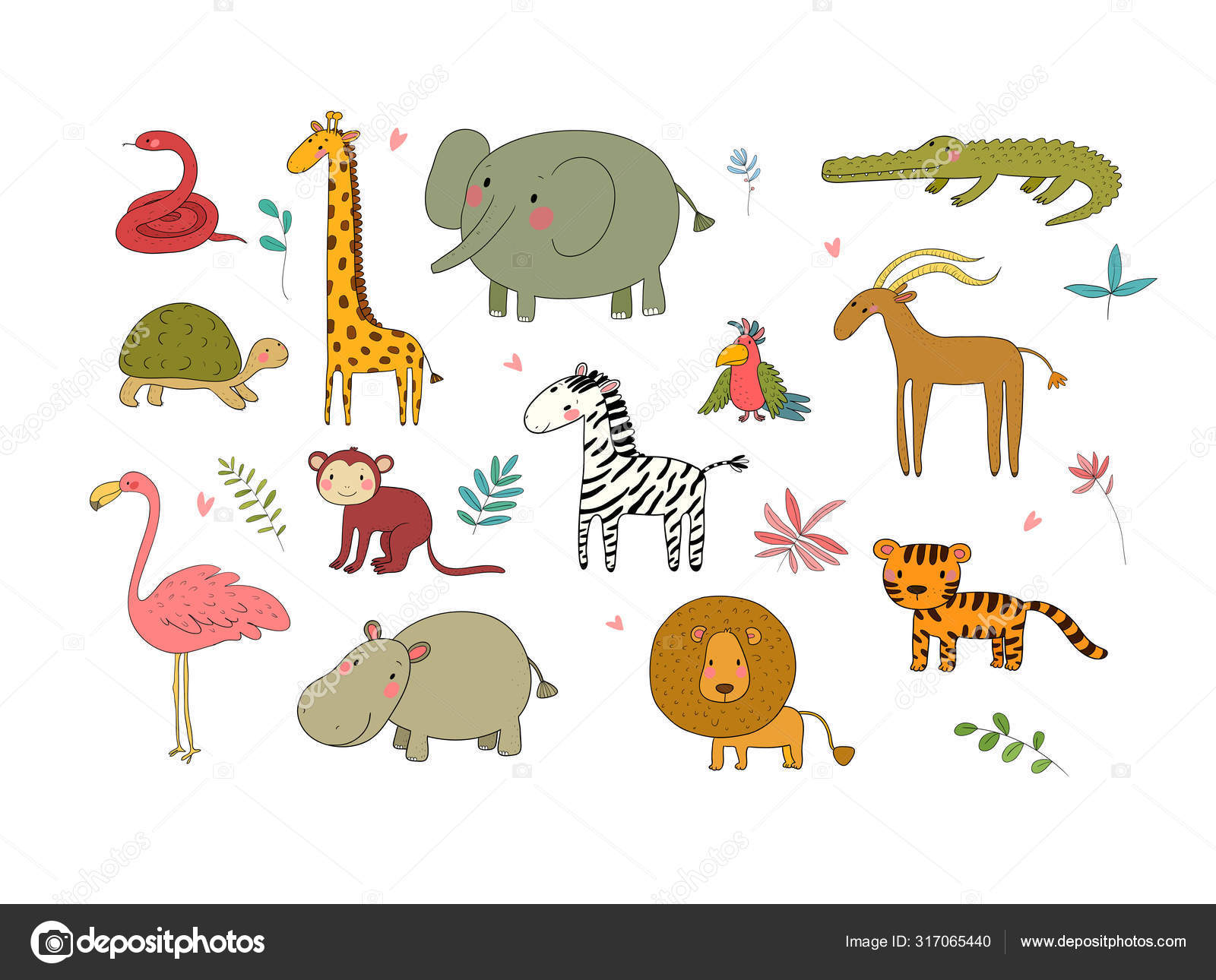 African animals. Cute cartoon lion and tiger, elephant and zebra, monkey  and parrot. Fun zoo Stock Vector Image by ©Natasha_Chetkova #317065440
