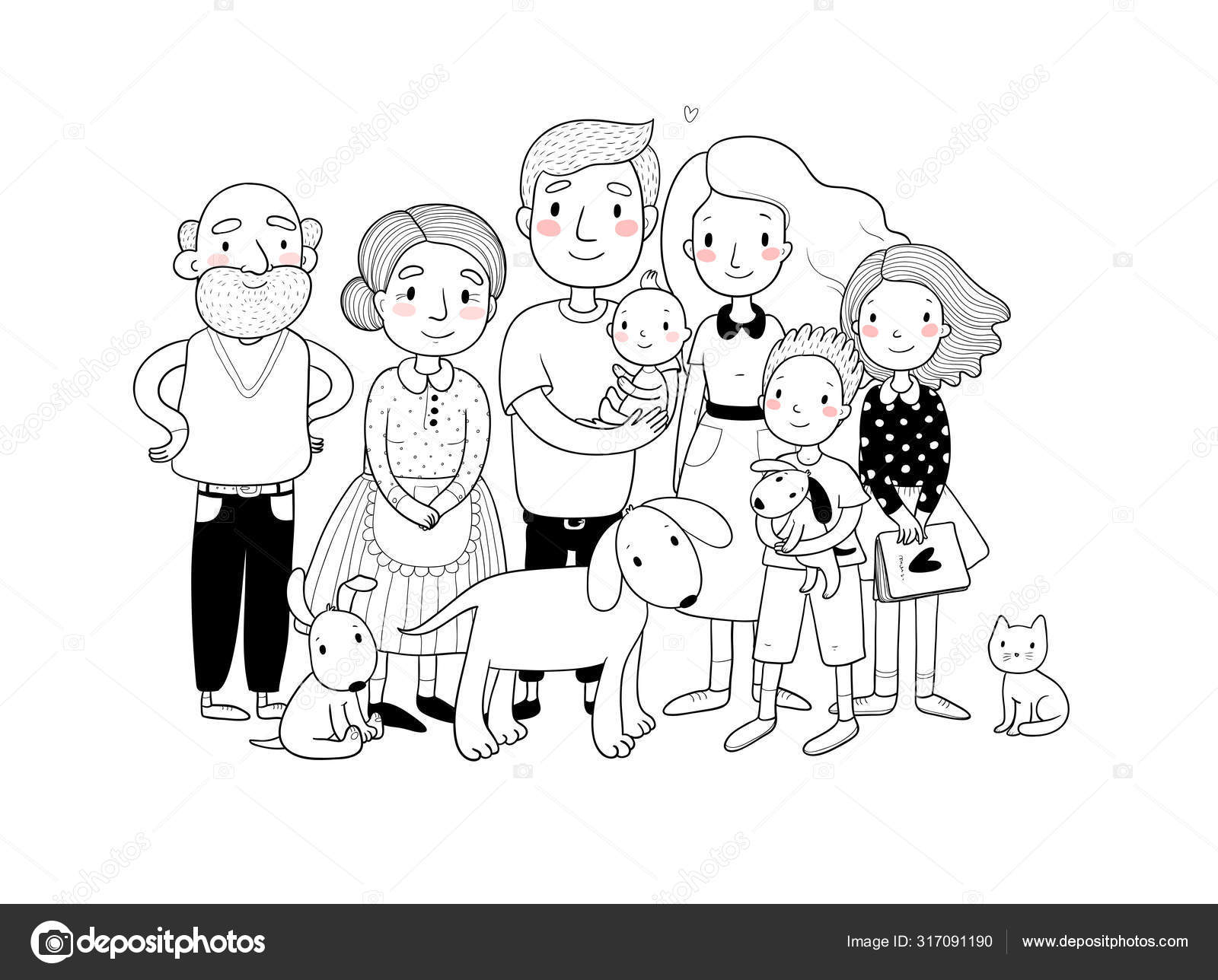 Niños en la caricatura en blanco y negro — Vector de stock © Natasha