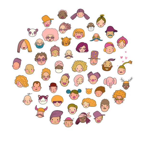 Pattern with graphical faces. Vector illustration. Set of people icons — Stock Vector