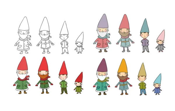 Ute gnomes de dessin animé. Nouvel An est prêt. Elfes de Noël. Vecteur — Image vectorielle