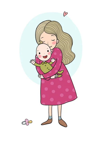 엄마와 아기. 귀여운 만화의 여인 과 아기 — 스톡 벡터