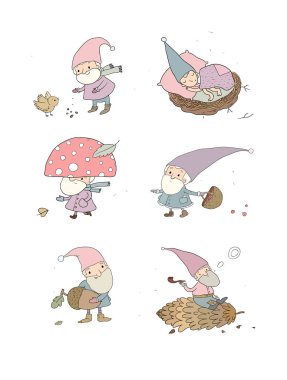 şirin komik karikatür Bahçe gnomes. Komik elfler