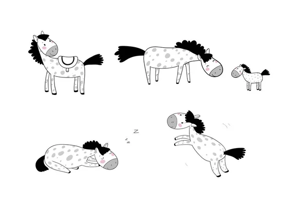 可爱的卡通马。 农场动物。 有趣的小马 — 图库矢量图片
