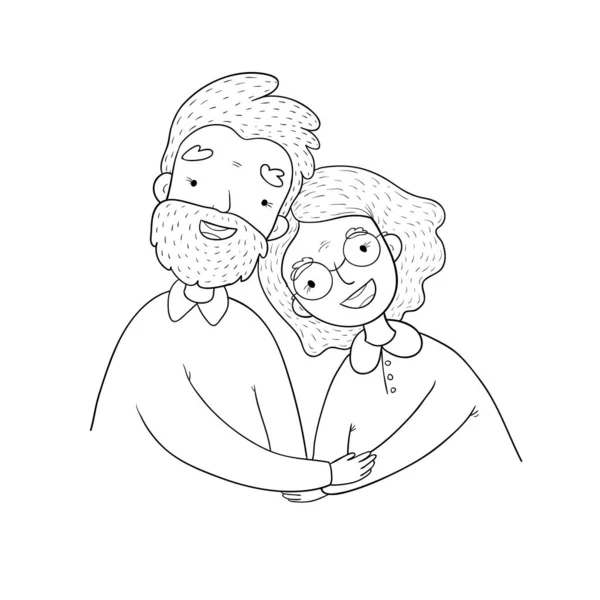 Glada äldre par. Mormor och morfar. Vektor — Stock vektor