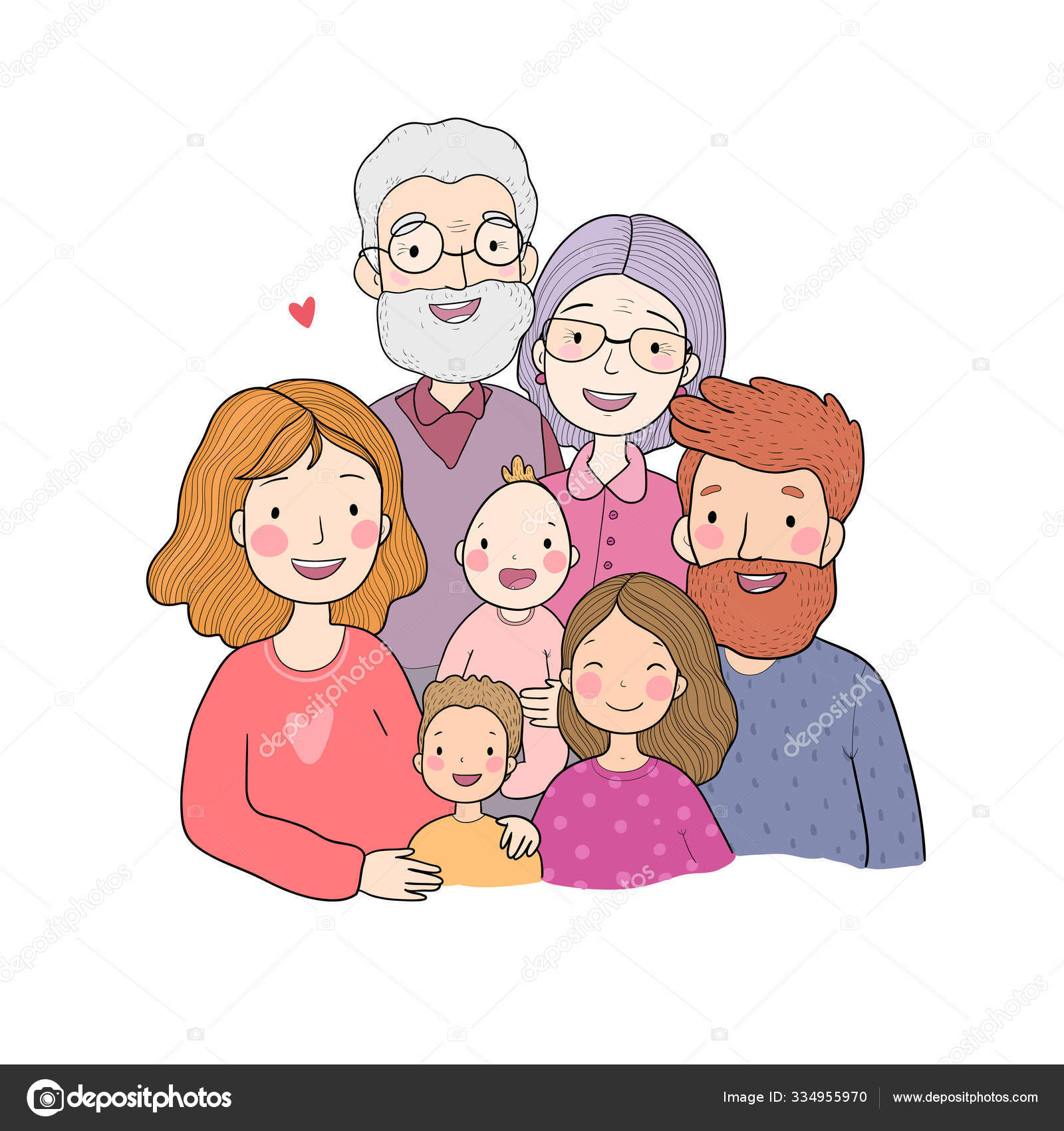 A happy family parents with children cute cartoon dad mom daughter